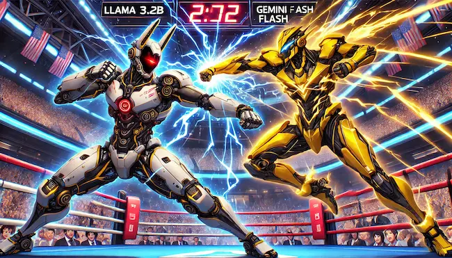 Anime style boxing match pitting llama 3.2 8b vs Gemini Flash